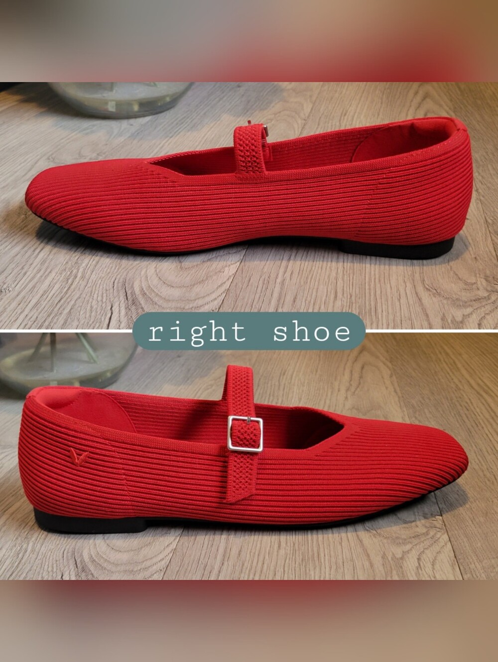 Vivaia Margot Mary Jane Buckle Square-Toe V-Cut Ruby Red Flats, US 9.5 EU 41 - Picture 8 of 16